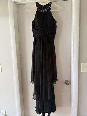 Black Embellished Halter Evening Dress